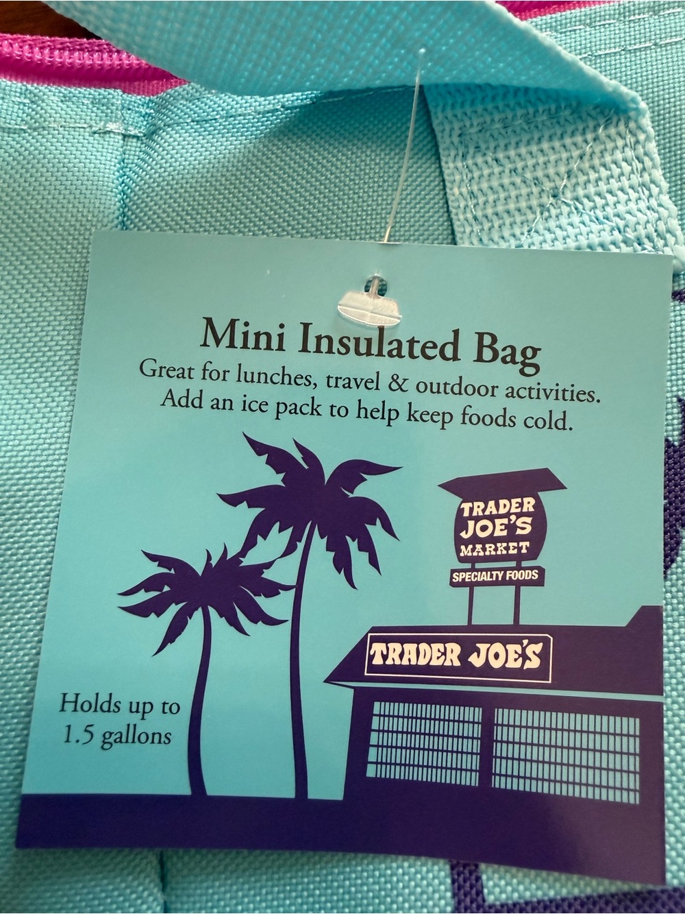 Trader Joe's Teal & Lavender Mini Insulated Tote Bag - Picture 2 of 3